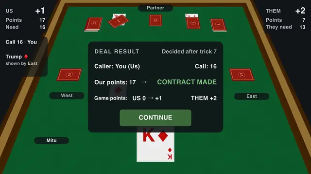 The deal result panel after a contract was made